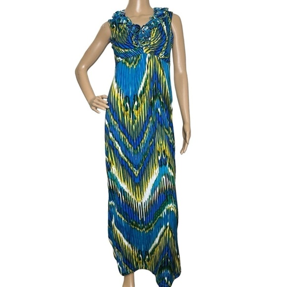 Cato blue green and yellow sleeveless maxi dress, XS - Picture 1 of 10